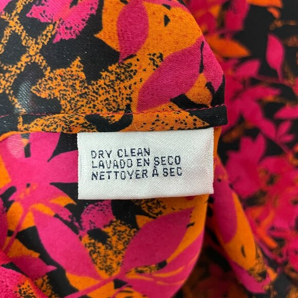 Rena Rowan Silk Blouse Colorful Long Sleeves Women Size 14 Orange Pink Button-Up - Picture 10 of 11